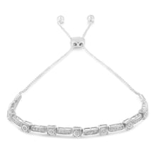 Load image into Gallery viewer, .925 Sterling Silver 1/4 Cttw Diamond 4â€-10â€ Adjustable Bolo Alternating Square and Rectangle Bolo Bracelet (I-J Color, I3 Clarity)
