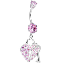 Load image into Gallery viewer, 925 Sterling Silver Pink CZ Secret Love Heart Lock Dangle Belly Ring
