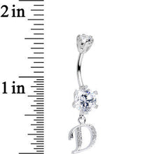 Load image into Gallery viewer, 925 Sterling Silver Clear CZ Ornate Script Initial D Dangle Belly Ring
