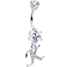 将图片加载到图库查看器，925 Sterling Silver Clear CZ Ornate Script Initial K Dangle Belly Ring
