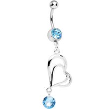 Load image into Gallery viewer, Aqua Gem and Crystal Drop Lovely Layered Heart Dangle Belly Ring

