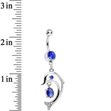 将图片加载到图库查看器，Blue Cubic Zirconia Glamorous Frisking Dolphin Dangle Belly Ring
