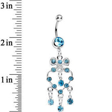 Load image into Gallery viewer, Aqua Gem Bow Tie Decorative Hollow Heart Dangle Belly Ring
