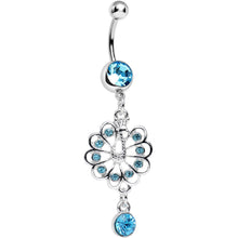 将图片加载到图库查看器，Aqua Gem Enchanted Open Tail Peacock Dangle Belly Ring
