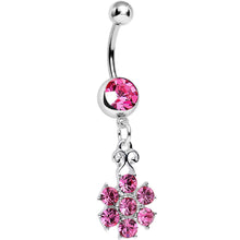 Load image into Gallery viewer, Pink Gem Potted Peony Flower Dangle Belly Ring
