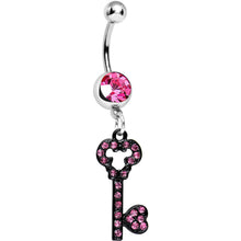 Load image into Gallery viewer, Pink Gem Eternal Secret Black Key Dangle Belly Ring
