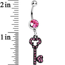 Load image into Gallery viewer, Pink Gem Eternal Secret Black Key Dangle Belly Ring
