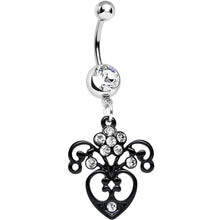 Load image into Gallery viewer, Clear Gem Ornamental Black Victorian Flowering Heart Dangle Belly Ring
