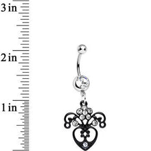 Load image into Gallery viewer, Clear Gem Ornamental Black Victorian Flowering Heart Dangle Belly Ring
