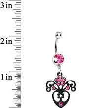 Load image into Gallery viewer, Pink Gem Ornamental Black Victorian Flowering Heart Dangle Belly Ring
