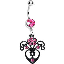 Load image into Gallery viewer, Pink Gem Ornamental Black Victorian Flowering Heart Dangle Belly Ring
