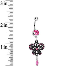 将图片加载到图库查看器，Pink Gem Dark Prague Lace Winged Butterfly Dangle Belly Ring
