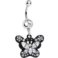 Load image into Gallery viewer, Clear Gem Passionate Black Butterfly Dangle Belly Ring
