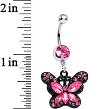 将图片加载到图库查看器，Pink Gem Passionate Black Butterfly Dangle Belly Ring
