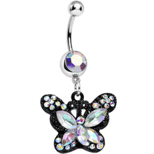 将图片加载到图库查看器，Aurora Gem Passionate Black Butterfly Dangle Belly Ring
