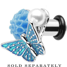 Load image into Gallery viewer, 2G Blue Acrylic Flower Aqua Butterfly Single Flare Steel Plug
