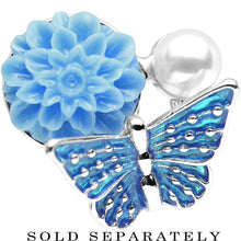 Load image into Gallery viewer, 2G Blue Acrylic Flower Aqua Butterfly Single Flare Steel Plug
