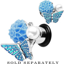 Load image into Gallery viewer, 0G Blue Acrylic Flower Aqua Butterfly Single Flare Steel Plug
