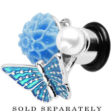 Load image into Gallery viewer, 0G Blue Acrylic Flower Aqua Butterfly Single Flare Steel Plug
