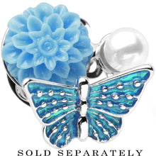 Load image into Gallery viewer, 0G Blue Acrylic Flower Aqua Butterfly Single Flare Steel Plug
