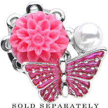 Load image into Gallery viewer, 00G Pink Acrylic Flower Pink Butterfly Single Flare Steel Plug
