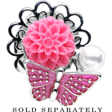 Load image into Gallery viewer, 1/2 Pink Acrylic Flower Pink Butterfly Single Flare Steel Plug
