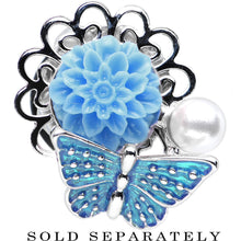 Load image into Gallery viewer, 1/2 Blue Acrylic Flower Aqua Butterfly Single Flare Steel Plug
