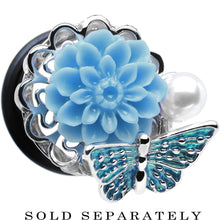 Load image into Gallery viewer, 5/8 Blue Acrylic Flower Aqua Butterfly Single Flare Steel Plug
