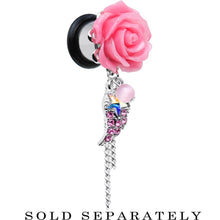 Load image into Gallery viewer, Pink Gem Angel Wing and Pink Rose Flower Single Flare Dangle Plug Sizes 0G to 16mm
