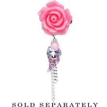 Load image into Gallery viewer, Pink Gem Angel Wing and Pink Rose Flower Single Flare Dangle Plug Sizes 0G to 16mm

