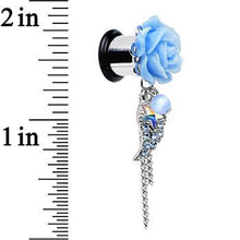 Load image into Gallery viewer, Aqua Gem Angel Wing and Aqua Rose Flower Single Flare Dangle Plug Sizes 6mm to 16mm
