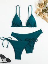 Load image into Gallery viewer, Essential Edge 3-Piece Bikini Set for Women – Solid Color High-Cut Triangle Top Two-Style Bottoms with Side Lace-Up Design &amp; Quick-Drying Comfort – Versatile Women's Swimwear for Summer Pool Beach &amp; Travel
