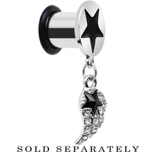 将图片加载到图库查看器，0G Clear Gem Angel Wing and Black Star Single Flare Dangle Plug
