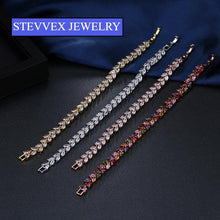 将图片加载到图库查看器，Luxury Diamond Shiny Fashion Charm AAA Cubic White Zircon Four Colors Leaf Jewelry Bracelets For Woman Elegance Wedding Party Gift
