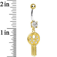 Load image into Gallery viewer, 925 Sterling Silver Gold Plated Clear Gem Car Key Dangle Belly Ring
