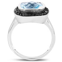 Load image into Gallery viewer, 5.23 Carat Genuine Baby Swiss Blue Topaz and Black Diamond .925 Sterling Silver Ring
