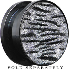Load image into Gallery viewer, 1 inch Black Anodized Titanium Zebra Sugar Glitter Screw Fit Plug

