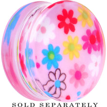 Load image into Gallery viewer, 24mm Acrylic Pink Multicolored Flower Power Saddle Plug
