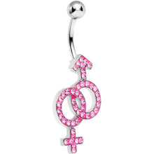 Load image into Gallery viewer, Pink Gem Joined Female and Male Symbols Dangle Belly Ring
