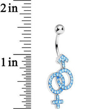 Load image into Gallery viewer, Aqua Gem Joined Female and Male Symbols Dangle Belly Ring

