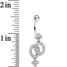 Load image into Gallery viewer, Clear Gem Joined Female and Male Symbols Dangle Belly Ring
