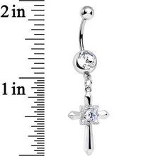 将图片加载到图库查看器，Clear Cubic Zirconia Sparkling Pious Cross Dangle Belly Ring
