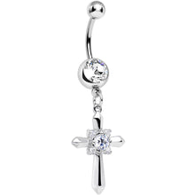 将图片加载到图库查看器，Clear Cubic Zirconia Sparkling Pious Cross Dangle Belly Ring
