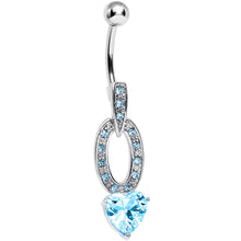 Load image into Gallery viewer, Aqua Cubic Zirconia Sparkling Hollow Oval Heart Dangle Belly Ring

