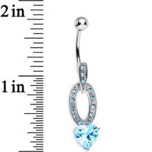 Load image into Gallery viewer, Aqua Cubic Zirconia Sparkling Hollow Oval Heart Dangle Belly Ring
