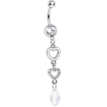 Load image into Gallery viewer, Clear Gem Crystal Love Multiplied Double Heart Dangle Belly Ring
