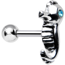 Load image into Gallery viewer, 925 Sterling Silver Aqua Gem Solemn Seahorse Tragus Cartilage Earring
