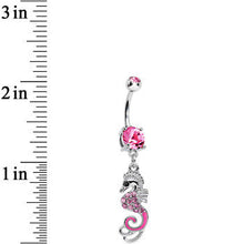 Load image into Gallery viewer, Pink Cubic Zirconia Glamorous Seahorse Dangle Belly Ring
