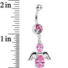 Load image into Gallery viewer, Pink Cubic Zirconia Bowling with My Angel Dangle Belly Ring
