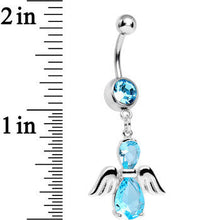 Load image into Gallery viewer, Aqua Cubic Zirconia Bowling with My Angel Dangle Belly Ring
